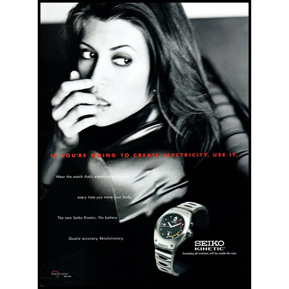 1997 Seiko Kinetic Watch Vintage Print Ad Create Electricity Brunette Wall Art